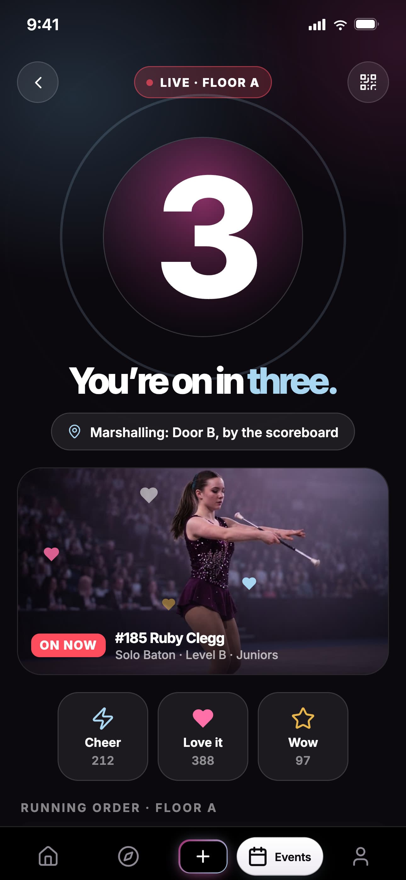 Live floor times in the twirlr app